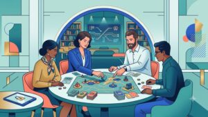 Современная иллюстрация настольных игр в онлайн-казино с системой подписки в минималистичном стиле